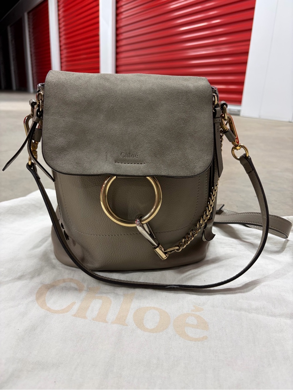 Chloé Suede Calfskin Medium Faye Backpack & Shoulder bag Motty Grey (taupe)